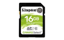 Kingston paměťová karta 16GB Canvas Select SDHC UHS-I U1 (čtení/zápis: 80/10MB/s)