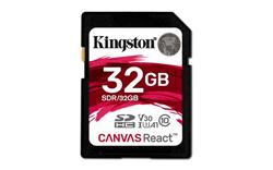 Kingston paměťová karta 32GB Canvas React SDHC UHS-I V30 (čtení/zápis: 100/70MB/s)