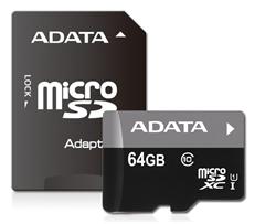 ADATA paměťová karta 64GB Premier micro SDXC UHS-I CL10 A1 (čtení/zápis: 85/25MB/s) + SD adaptér