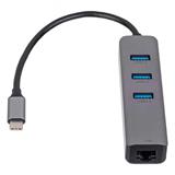 Akyga Hub USB type 3.1 Type C/3x USB3.0 Type A (F) + RJ45, ABS, 15cm