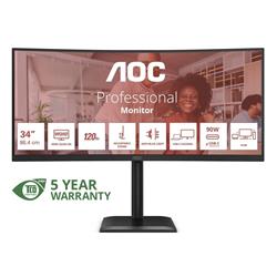 AOC Monitor CU34E4CV, 34", VA, 3440x1440, 21:9, 350cd, 3500:1, 4ms, DP, HDMI, 120Hz, USB Hub, RJ45, repro