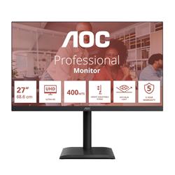 AOC Monitor U27E4CV, 27", IPS, 3840x2160, 16:9, 400cd, 1200:1, 4ms, DP, HDMI, 60Hz, USB Hub, RJ45, pivot, repro