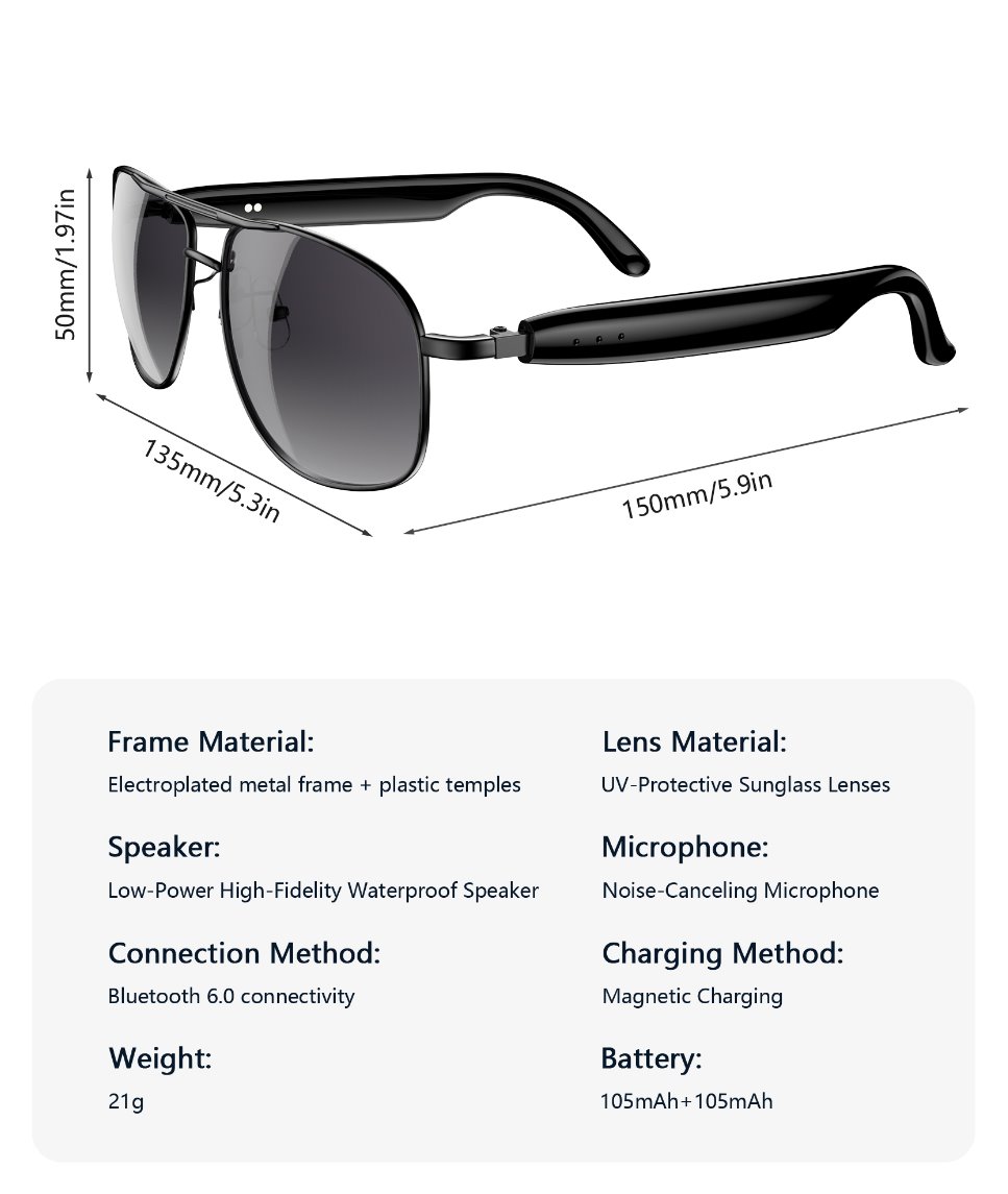 BLACKVIEW brýle D1 Pro,AB5756C 113Kb+1MB 105+105mAh BT 6.0,IP54,Voice assistant control Smart Eyewear 145x44x140mm,Black