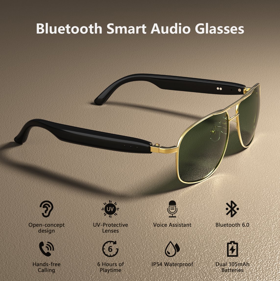 BLACKVIEW brýle D1 Pro,AB5756C 113Kb+1MB 105+105mAh BT 6.0,IP54,Voice assistant control Smart Eyewear 145x44x140mm,Golde