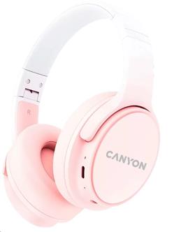 CANYON bezdrátová sluchátka OnRiff 4, BT 5.3, USB-C, baterie 500 mAh, mic., 40mm měniče, růžové