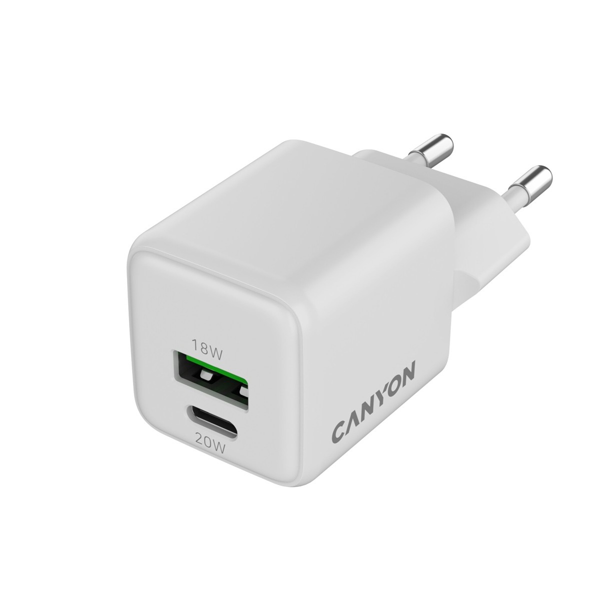 CANYON charger CU20AC GaN 20W 1xPD 1xQC EU White