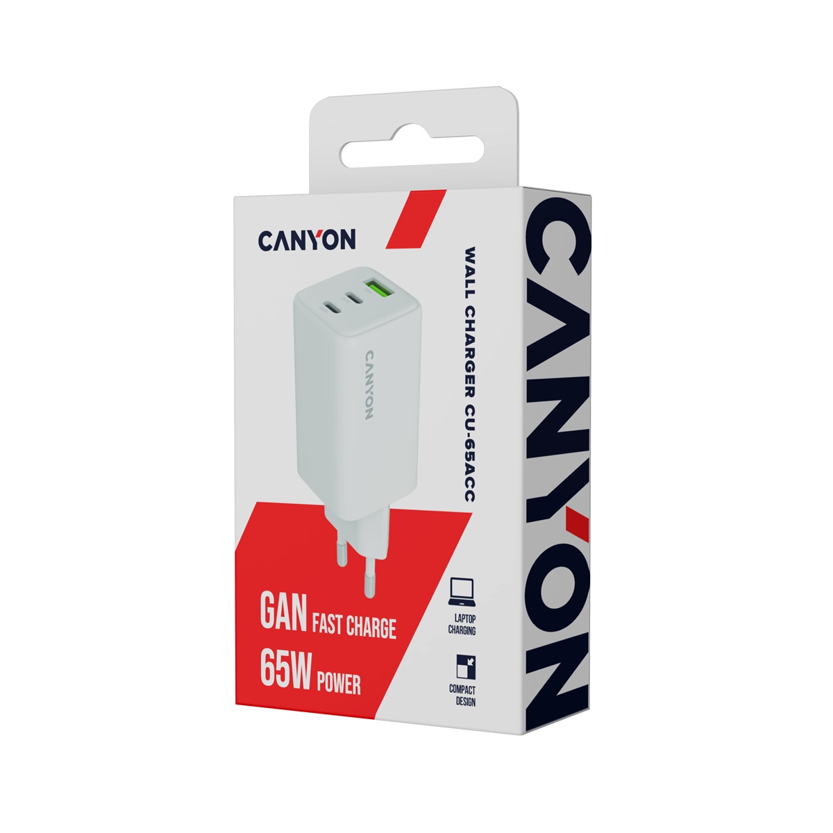 CANYON charger CU65ACC GaN 65W 2xPD 1xQC EU White