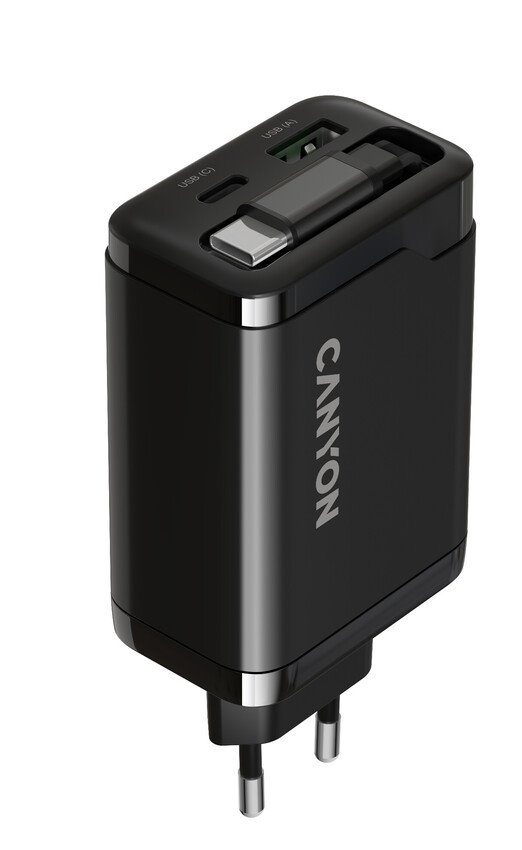 CANYON charger OnCharge 65RC Build-In Cable USB-C 65W 1xPD 1xQC EU Black