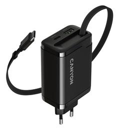 CANYON charger OnCharge 65RC Build-In Cable USB-C 65W 1xPD 1xQC EU Black
