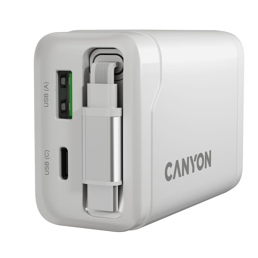 CANYON charger OnCharge 65RC Build-In Cable USB-C 65W 1xPD 1xQC EU White