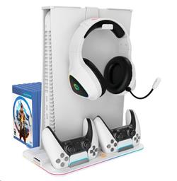 CANYON multifunkční chladící stojan pro PS5, nabíjení 2 PS5 ovladačů, RGB podsvícení, bílý