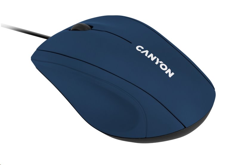 CANYON myš drátová M-05, 3 tlacítka, 1000dpi, pogumovaný povrch, modrá