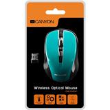 CANYON myš optická bezdrátová CMSW1, nastavitelné rozlišení 800/1000/1200 dpi, 4 tl, USB nano reciever, zelená