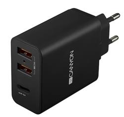CANYON nabíjčka do sítě H-08, Power delivery - 1x USB-C (Quick charge), 2xUSB A, černá
