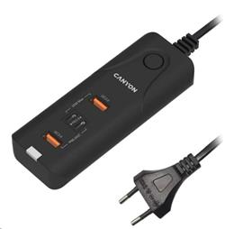 CANYON nabíječka H-10 do sítě 2xUSB-C (PD 20W) + 2x USB-A (QC 3.0 18W), ochrana, 100V-240V, výstup až 40W, 1m, černá