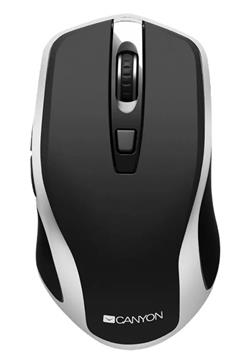 CANYON optická silent myš s bezdrátovým nabíjením, senzor Pixart, rozlišení 800/1200/1600DPI, 6 tlačítek, černo-stříbrná