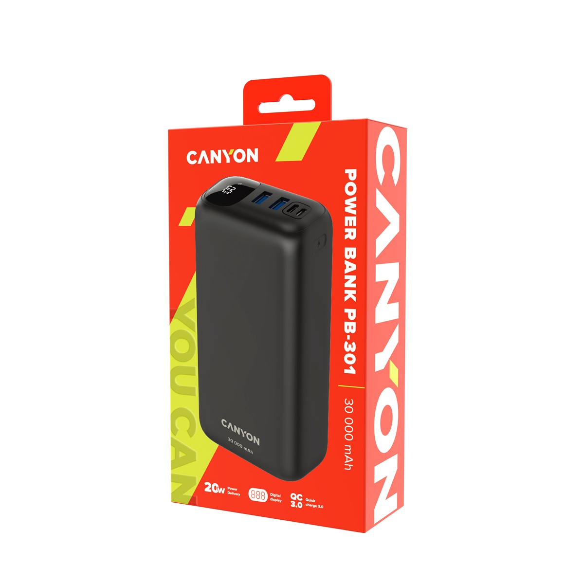 CANYON Power Bank PB-301, 30000mAh, černá
