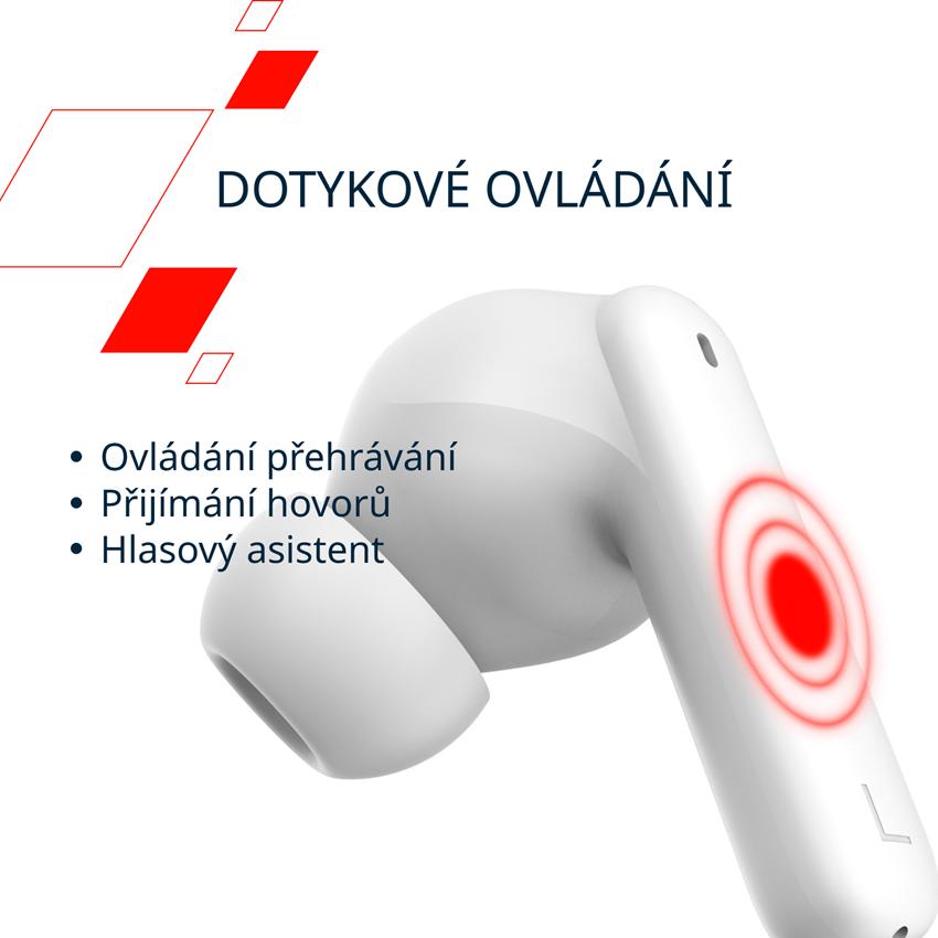 CANYON TWS-8 BT sluchátka s mikrofonem, BT V5.3 JL 6976D4, pouzdro 470mAh+40mAh až 32h, bílá