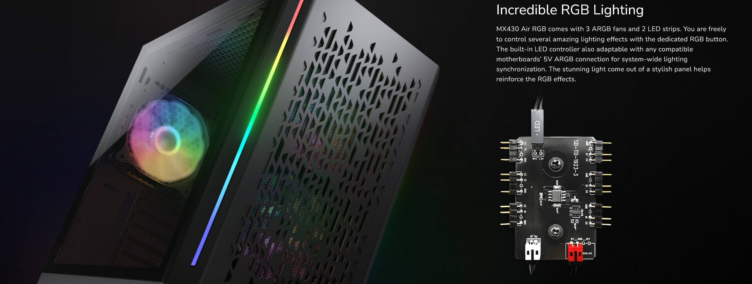 COUGAR PC skříň MX430 Air RGB Black Mid Tower Air Vents Front Panel with ARGB strips 3 x ARGB Fans 4mm TG Left Panel