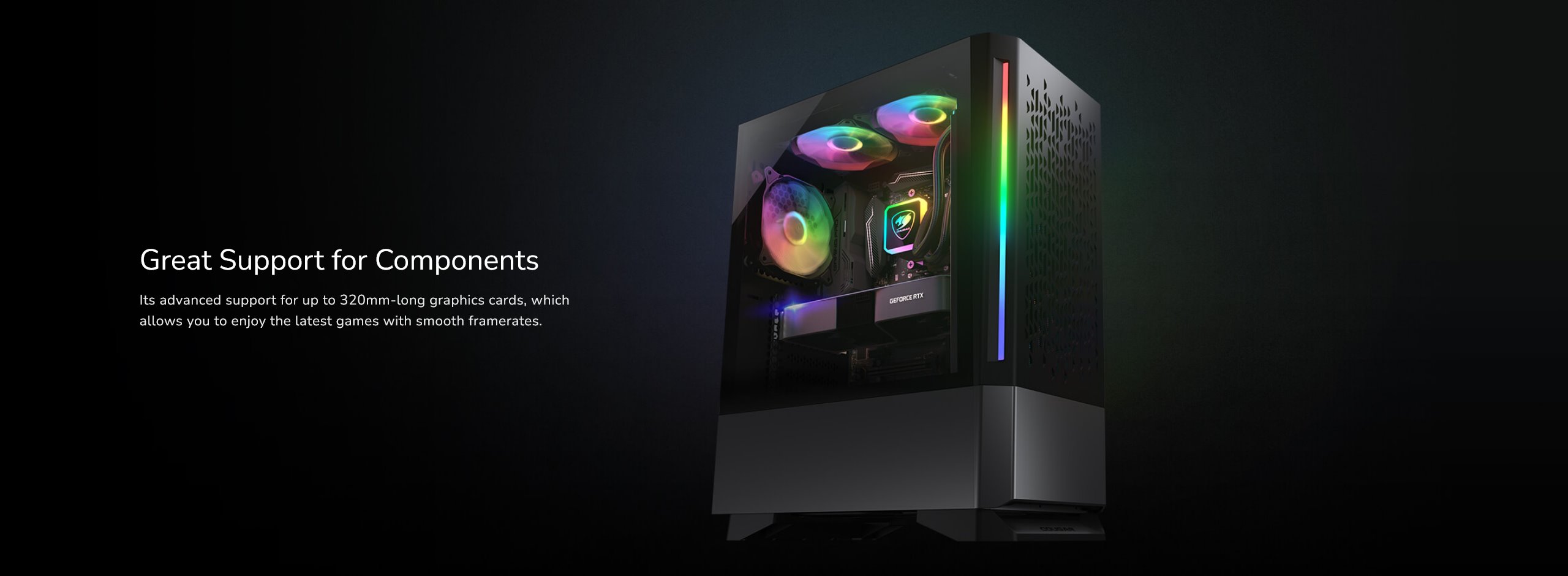 COUGAR PC skříň MX430 Air RGB Black Mid Tower Air Vents Front Panel with ARGB strips 3 x ARGB Fans 4mm TG Left Panel