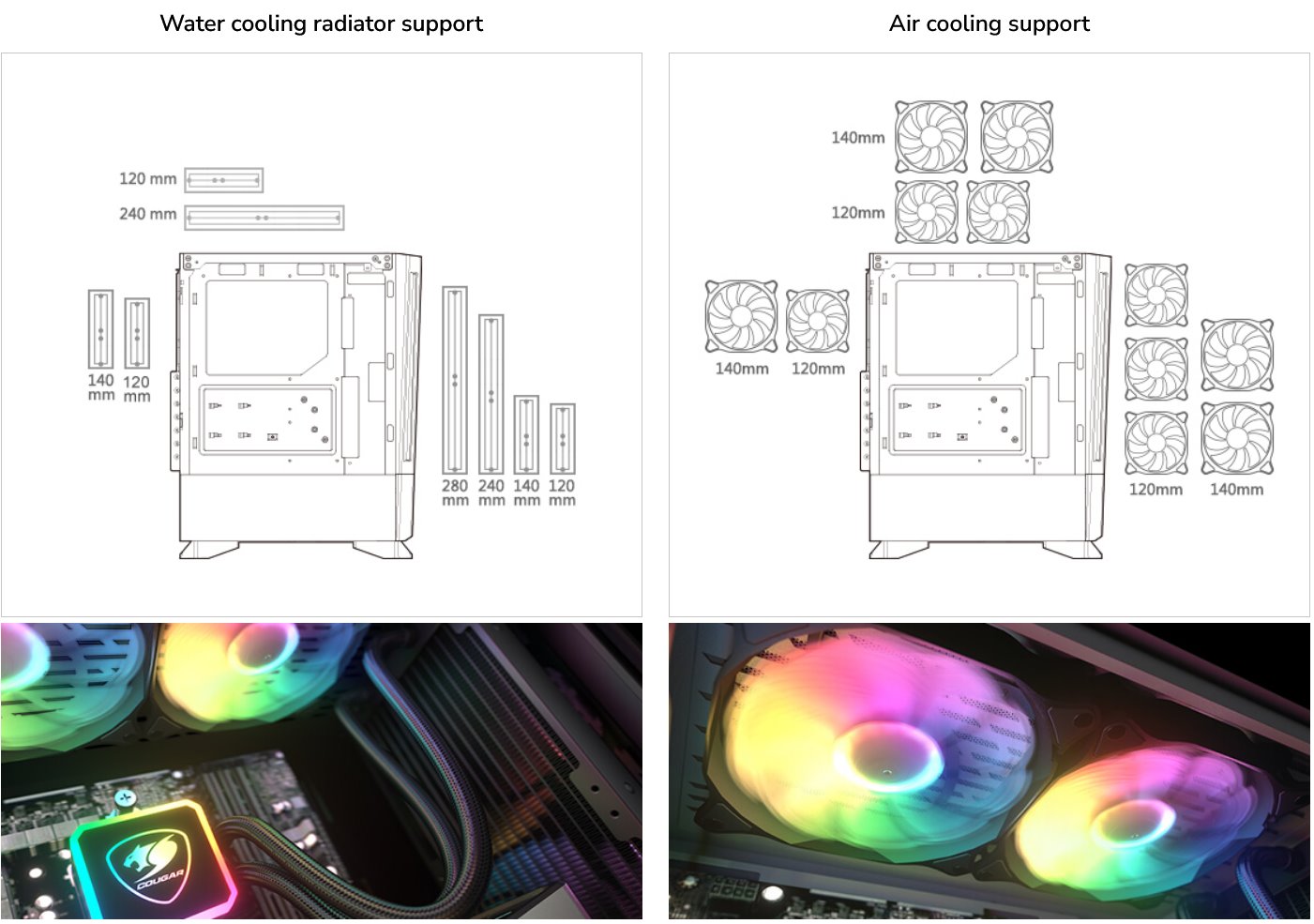 COUGAR PC skříň MX430 Air RGB Black Mid Tower Air Vents Front Panel with ARGB strips 3 x ARGB Fans 4mm TG Left Panel