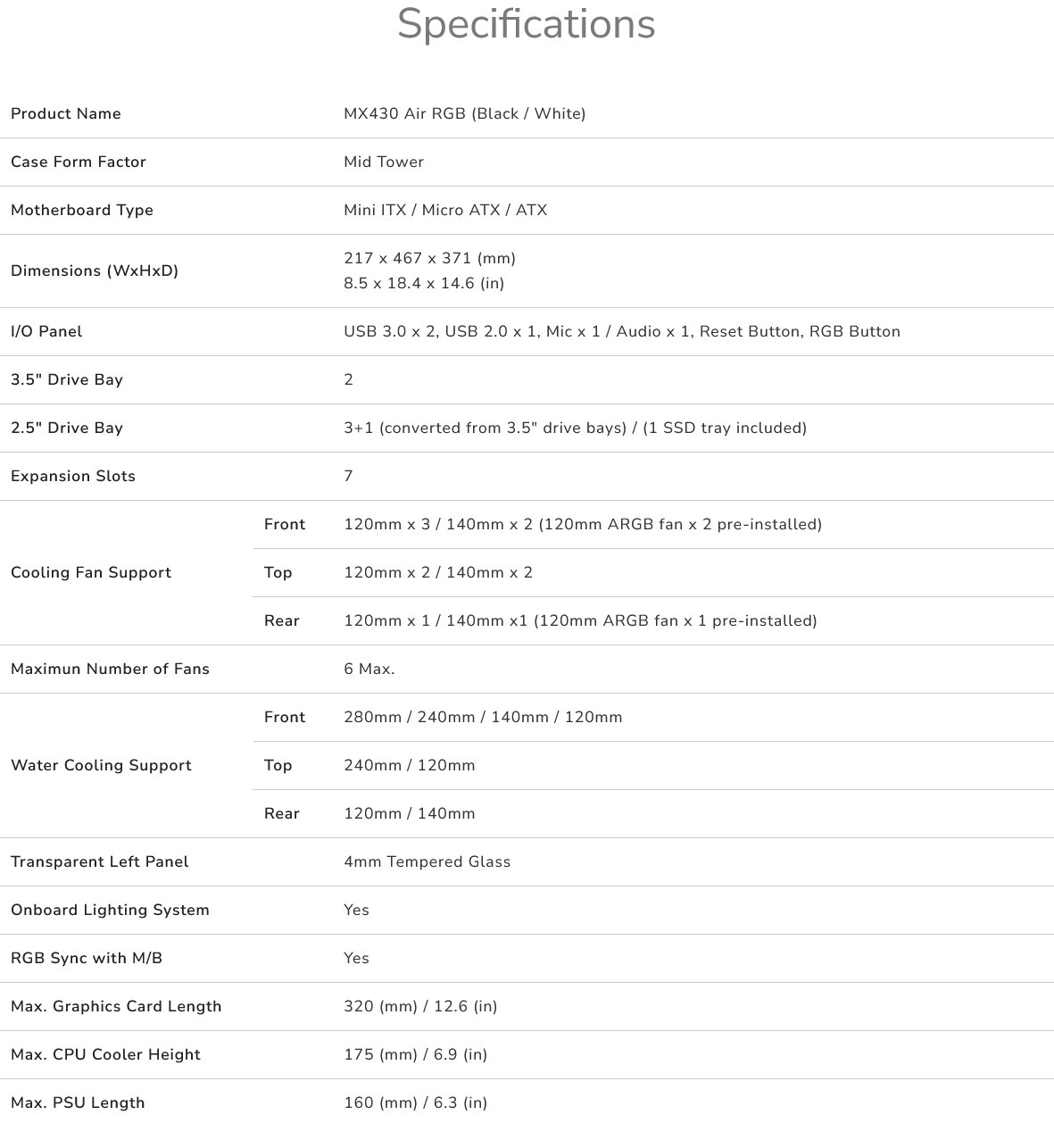COUGAR PC skříň MX430 Air RGB Black Mid Tower Air Vents Front Panel with ARGB strips 3 x ARGB Fans 4mm TG Left Panel
