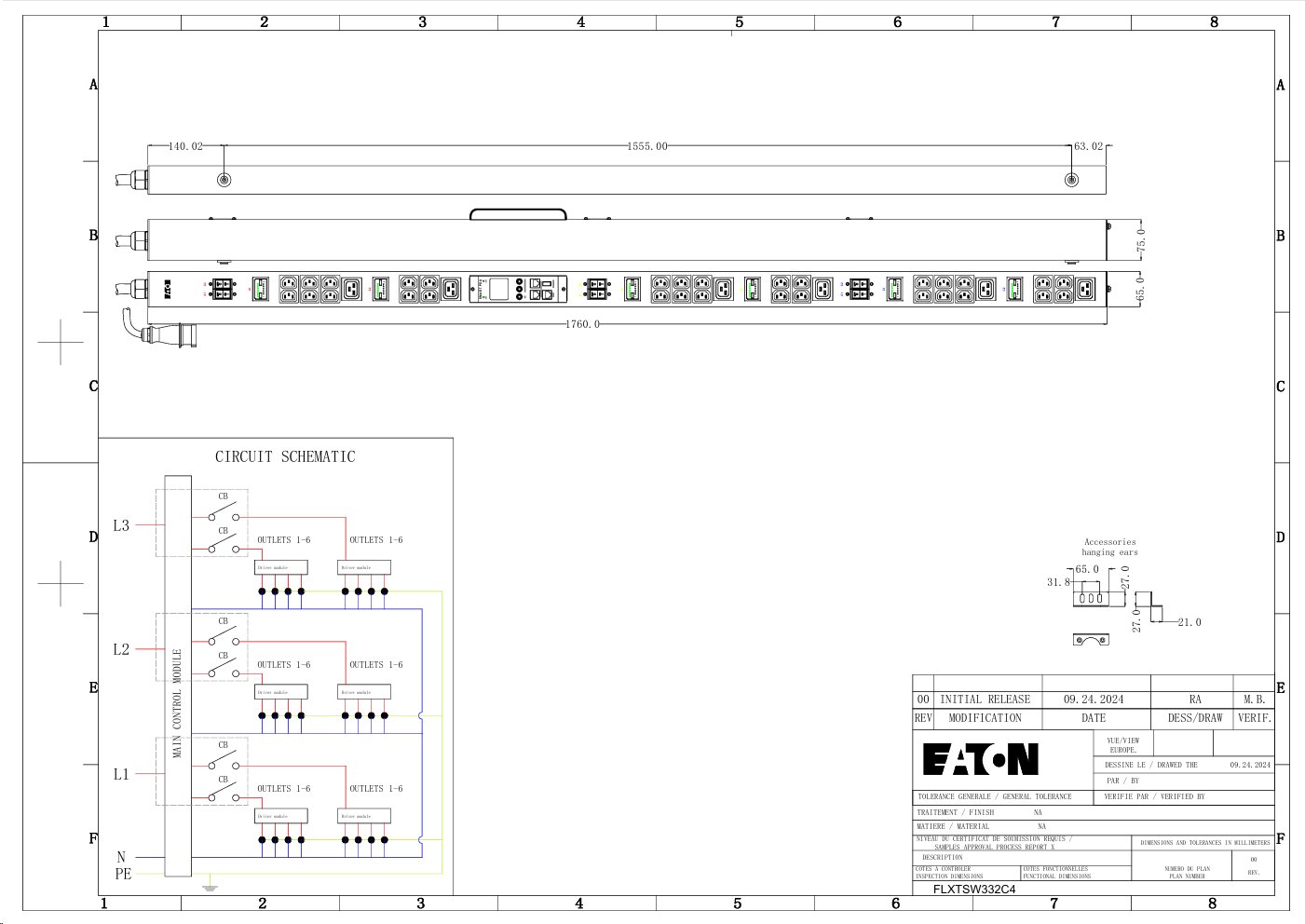 EATON FlexPDU G2: Spínané 0U, In: IEC 60309 32A 3P - Out: 30xC13:6xC19