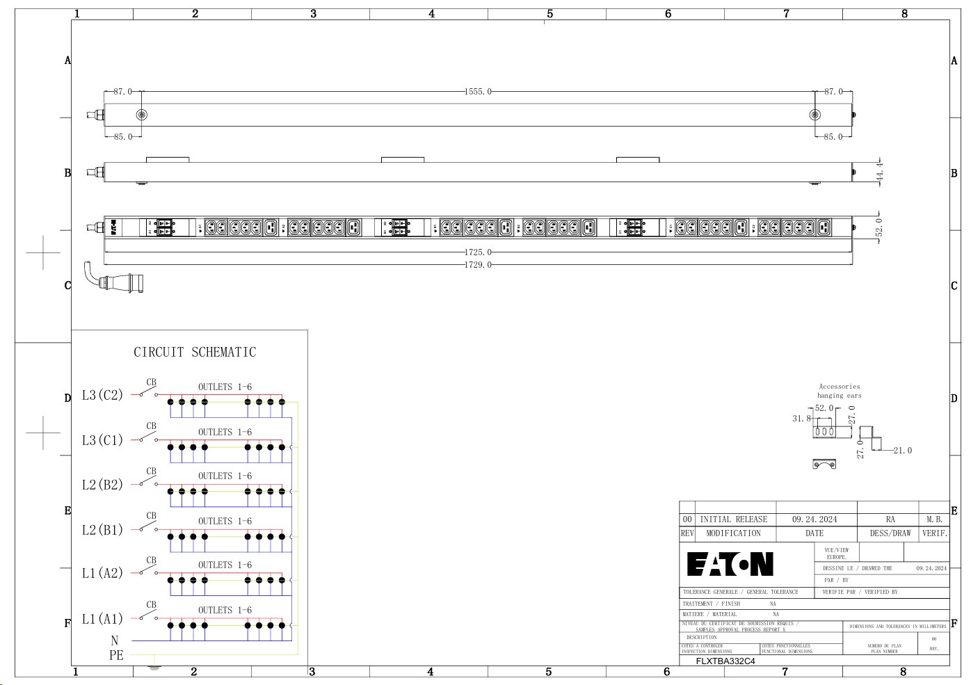EATON FlexPDU G2: Základní 0U, In: IEC 60309 32A 3P - Out: 30xC13:6xC19