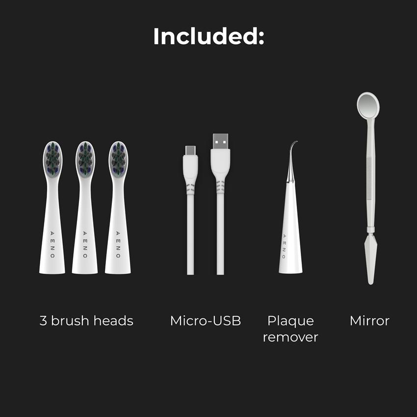 AENO Elektrický kartáček DB8 - 30000 RPM, 3 módy, 3 hlavice, zrcátko, čistící nástroj, Bílá