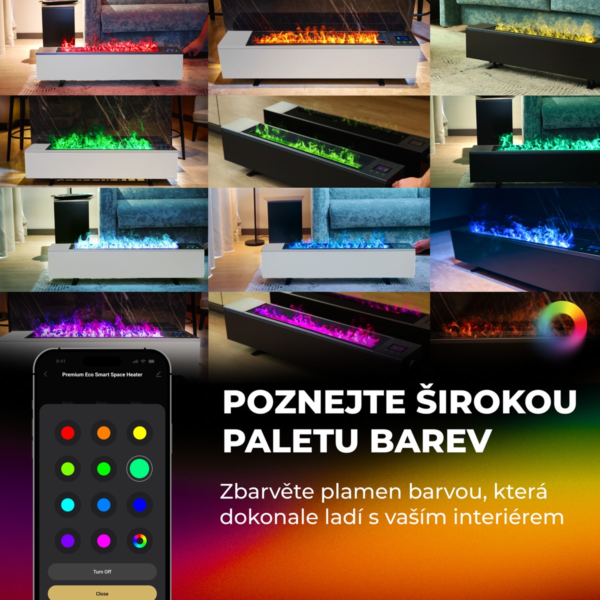 AENO FH1S Chytré Topení,konvekce + efekt plamene, 2000W, Bílá