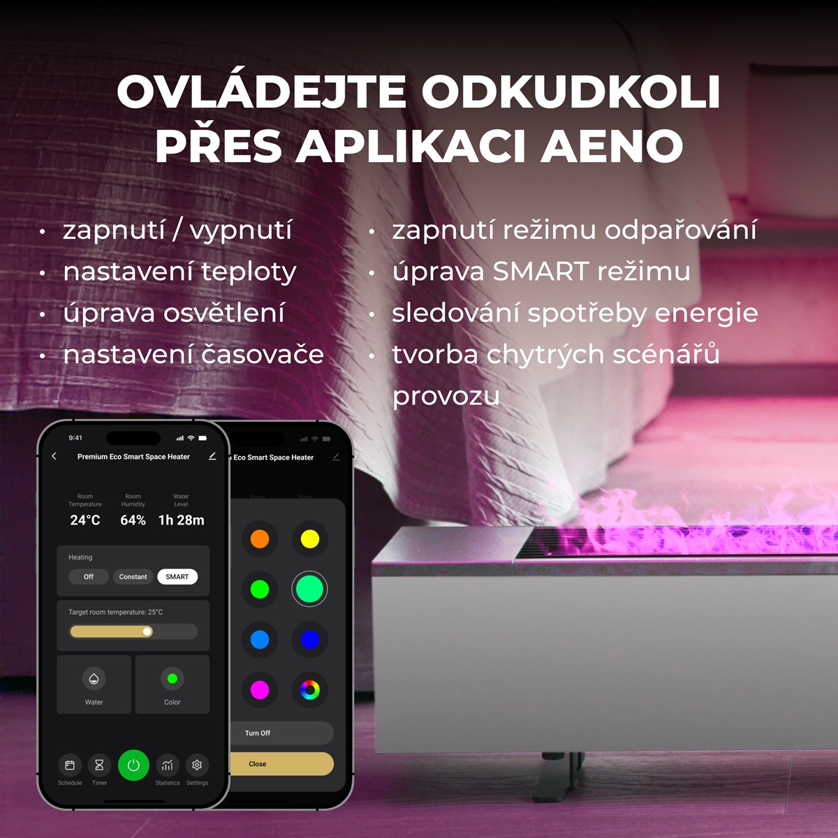 AENO FH1S Chytré Topení,konvekce + efekt plamene, 2000W, Bílá