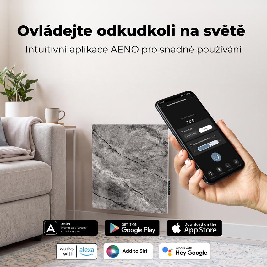 AENO GH13s Quadro Chytré Topení, infrared + konvekce, tvrzené sklo, 500W, 50x50cm, Antique marble - LIMITOVANÁ EDICE