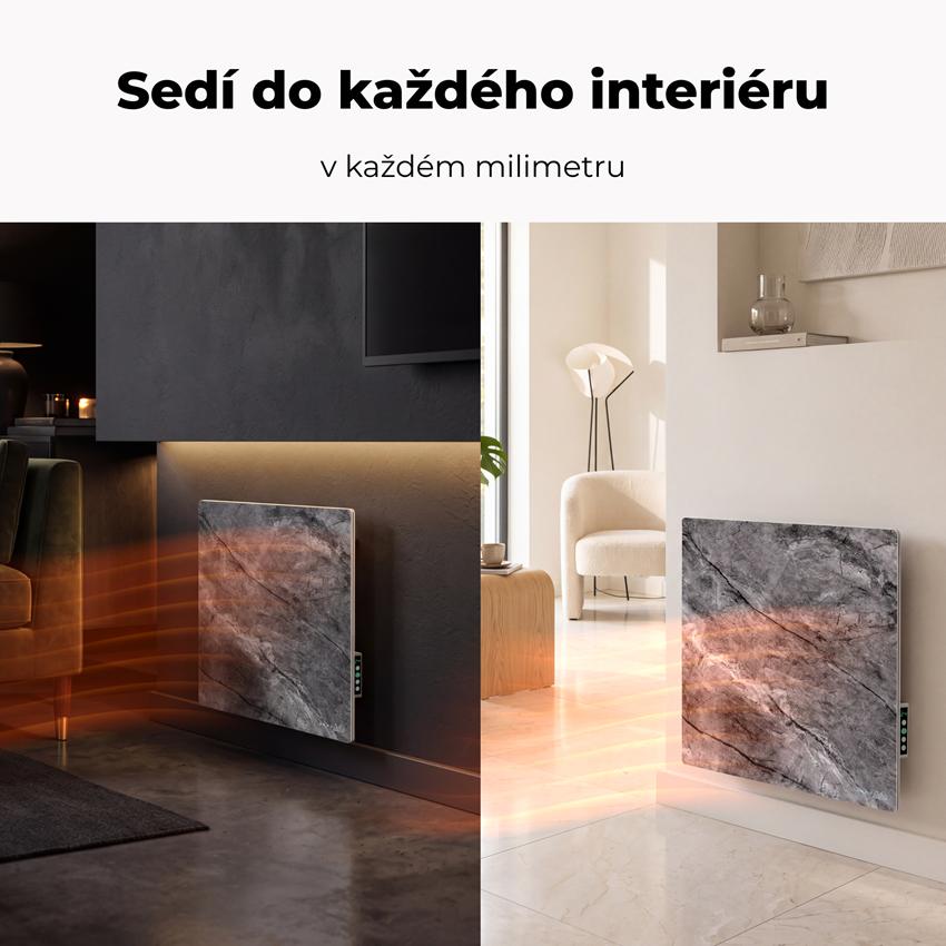 AENO GH13s Quadro Chytré Topení, infrared + konvekce, tvrzené sklo, 500W, 50x50cm, Antique marble - LIMITOVANÁ EDICE