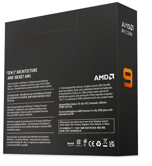 AMD Ryzen 9 12C/24T 9900X (4.4GHz/5.6GHz,76MB,120W,AM5) box, with Radeon Graphic