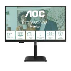 AOC Monitor Q27P4CV, 27", IPS, 2560x1440, 16:9, 350cd, 1500:1, 4ms, DP, HDMI, 120Hz, USB Hub, RJ45, pivot, repro