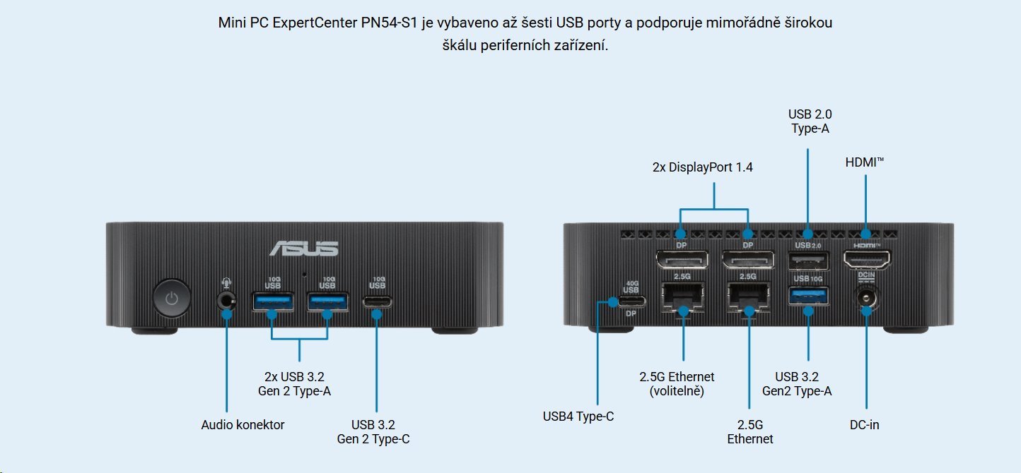 ASUS ExpertCenter Mini PC/PN54-S1/AMD Ryzen R5 220/1x16GB DDR5+512GB/AMD Radeon