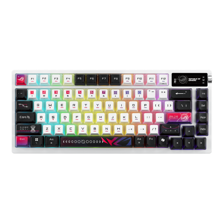 ASUS KB ROG AZOTH X (ROG NX Snow V2 / PBT), mechanická, bezdrátová, USB-A, 75%, US