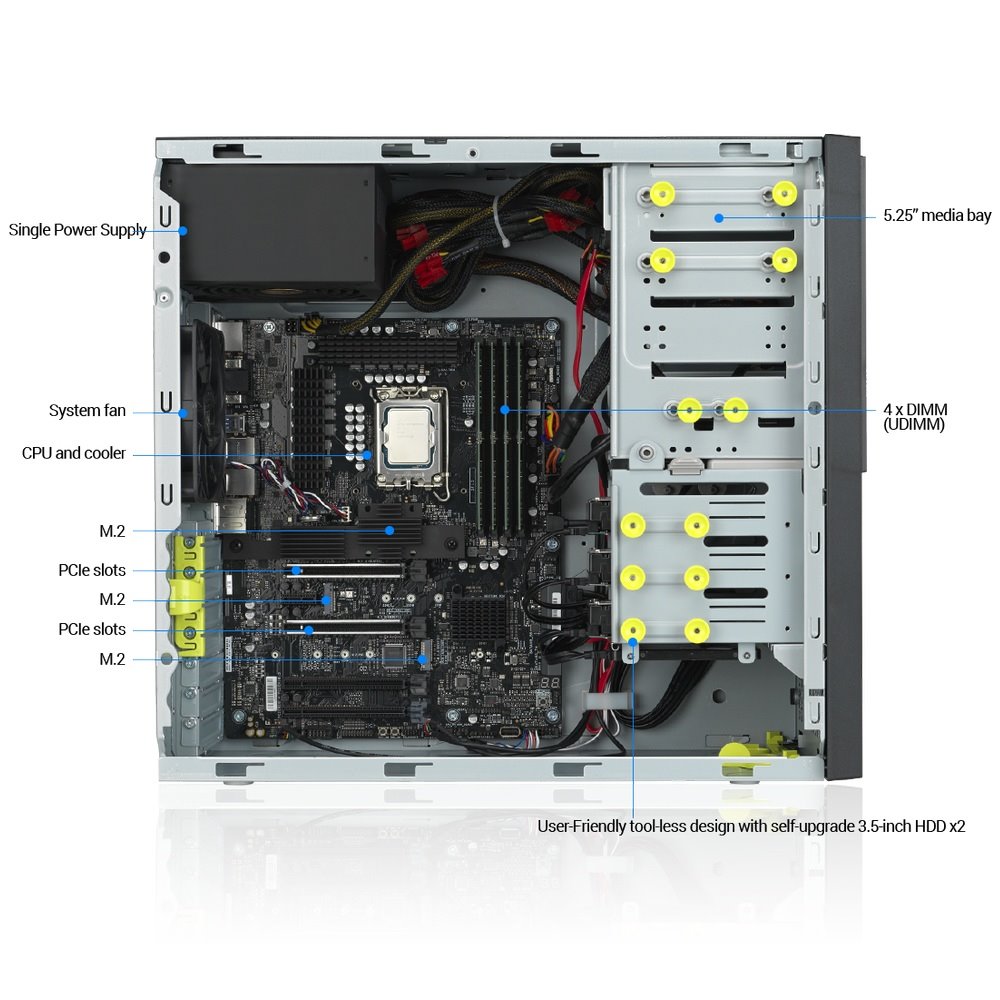 ASUS WS EC E500 G9, LGA1700, 4xDDR5, 4xPCIe, 1x2.5"/3x3.5", 3xM.2, 2x2.5Gb LAN, 750W, Tower 3U