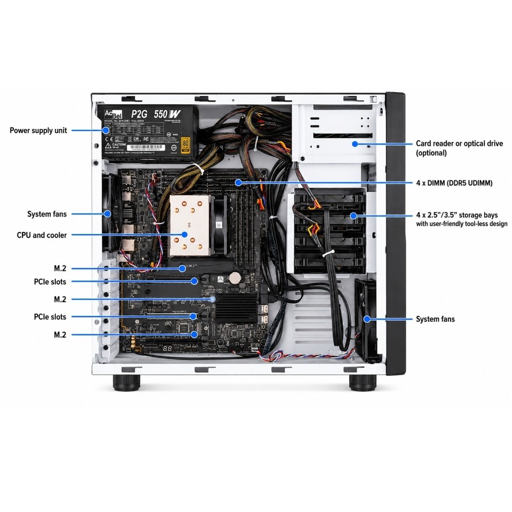 ASUS WS EC Pro E500I W8, LGA1851, 4xDDR5, 3xPCIe, 4x2.5"/3.5"SATA, 3xM.2, 2x2.5Gb LAN, 750W, Tower 3U