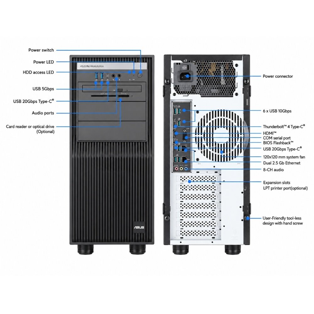 ASUS WS EC Pro ET500I W8, LGA1851, 4xDDR5, 3xPCIe, 4x2.5"/3.5", 3xM.2, 2x2.5Gb LAN, 750W, Tower 3U