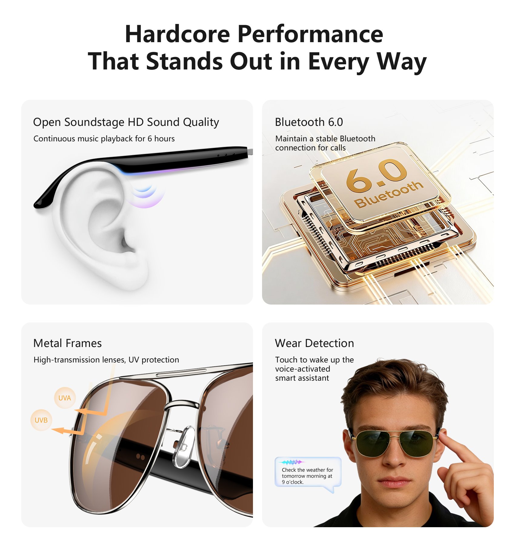 BLACKVIEW brýle D1 Pro,AB5756C 113Kb+1MB 105+105mAh BT 6.0,IP54,Voice assistant control Smart Eyewear 145x44x140mm,Silve