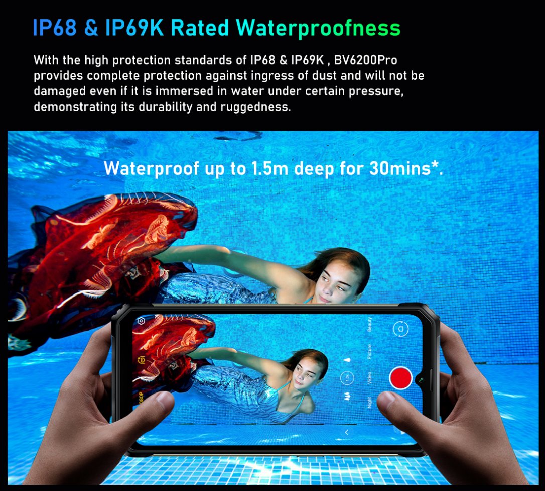 BLACKVIEW BV6200Pro 6.56" HD+ Helip P35 (Octacore 2.3Ghz) 6GB+128GB DS TF Card (1Tb Max) CAM 8+13+0.3MP 13000mAh IP68&IP