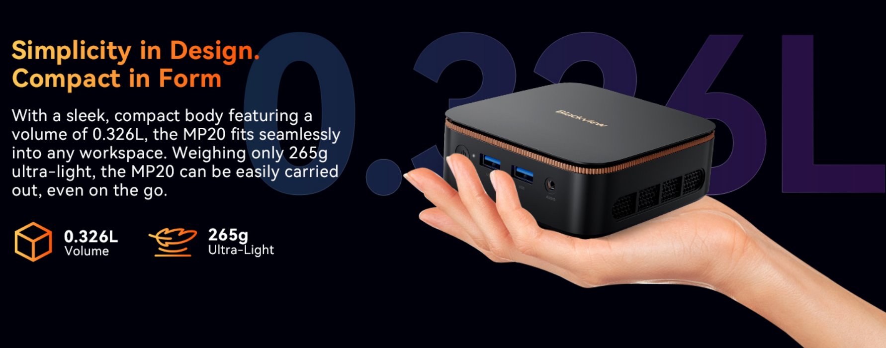 BLACKVIEW miniPC MP20 AMD Ryzen 3300U 3.5HGz 8/256GB,WiFi 6,BT 5.2,RJ45,2xUSB 3.0,2xUSB 2.0,1xHDMI,1xDP,W11Pro