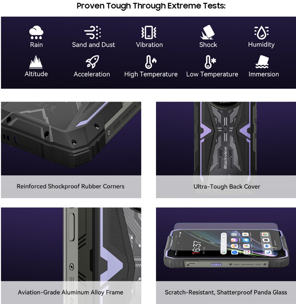 BLACKVIEW Rugged ROCK 2 5G 6.67" BLACK,HD+ 1640x720,12+256GB,T8100 Octa-Core 2.2GHz,13MP/16MP,NFC,15000mAh,Android 16