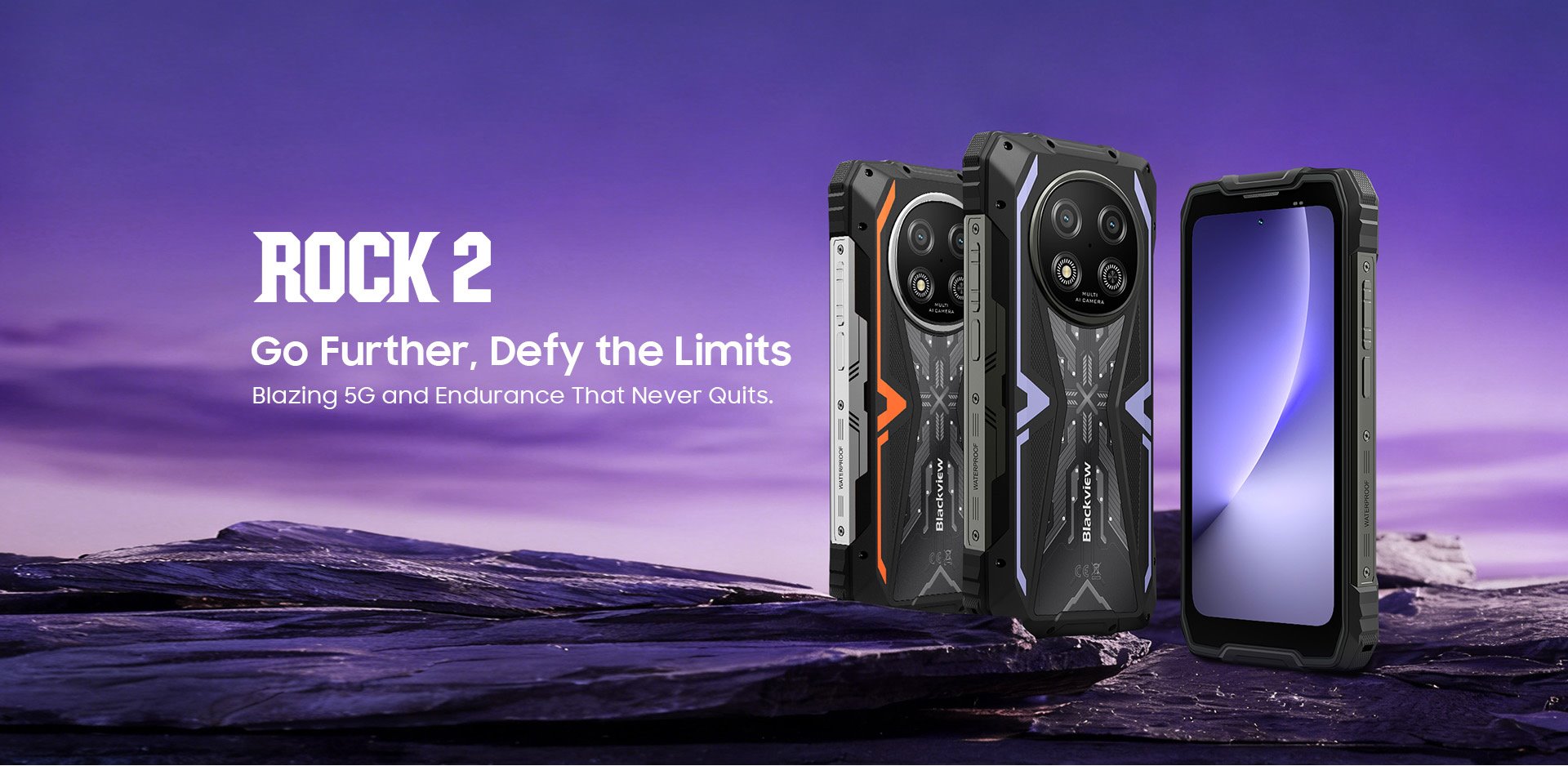 BLACKVIEW Rugged ROCK 2 5G 6.67" PURPLE,HD+ 1640x720,12+256GB,T8100 Octa-Core 2.2GHz,13MP/16MP,NFC,15000mAh,Android 16