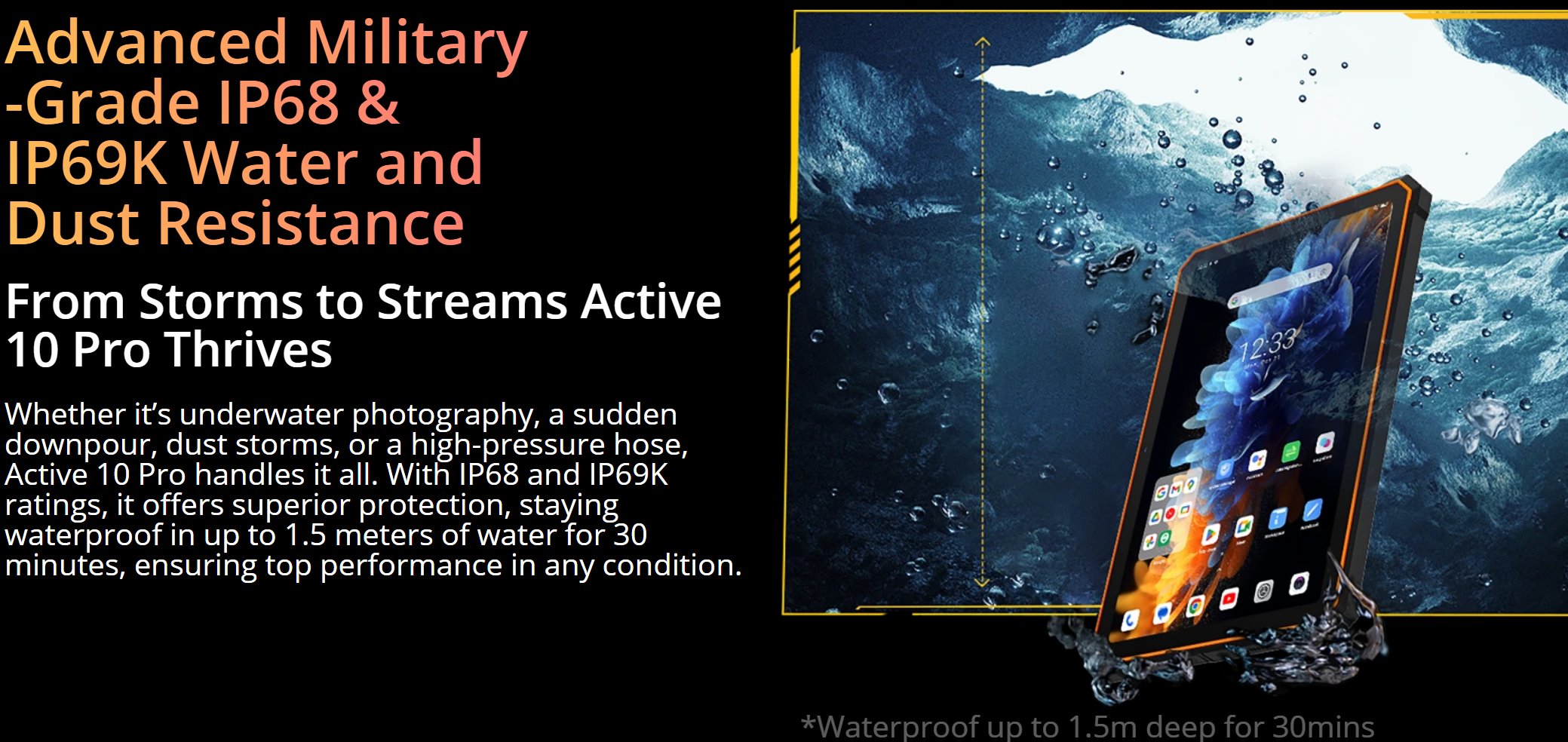 BLACKVIEW Rugged Tab Active 10 Pro 10.95",BLACK,MT6878 Octa 2.5GHz,12GB/512GB,NFC,FHD+1920x1200(90Hz),30000mAh,Andr 14