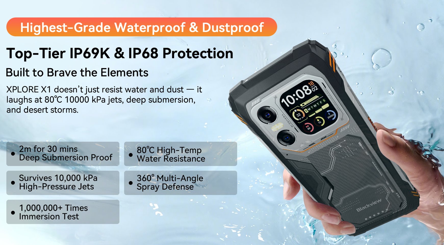 BLACKVIEW Rugged XPLORE 1X 5G 6.78",FHD 2460x1080,12+256GB,Octa-core 2.4Ghz,50+64MP+20MP,Night,20000mAh,Andr 15