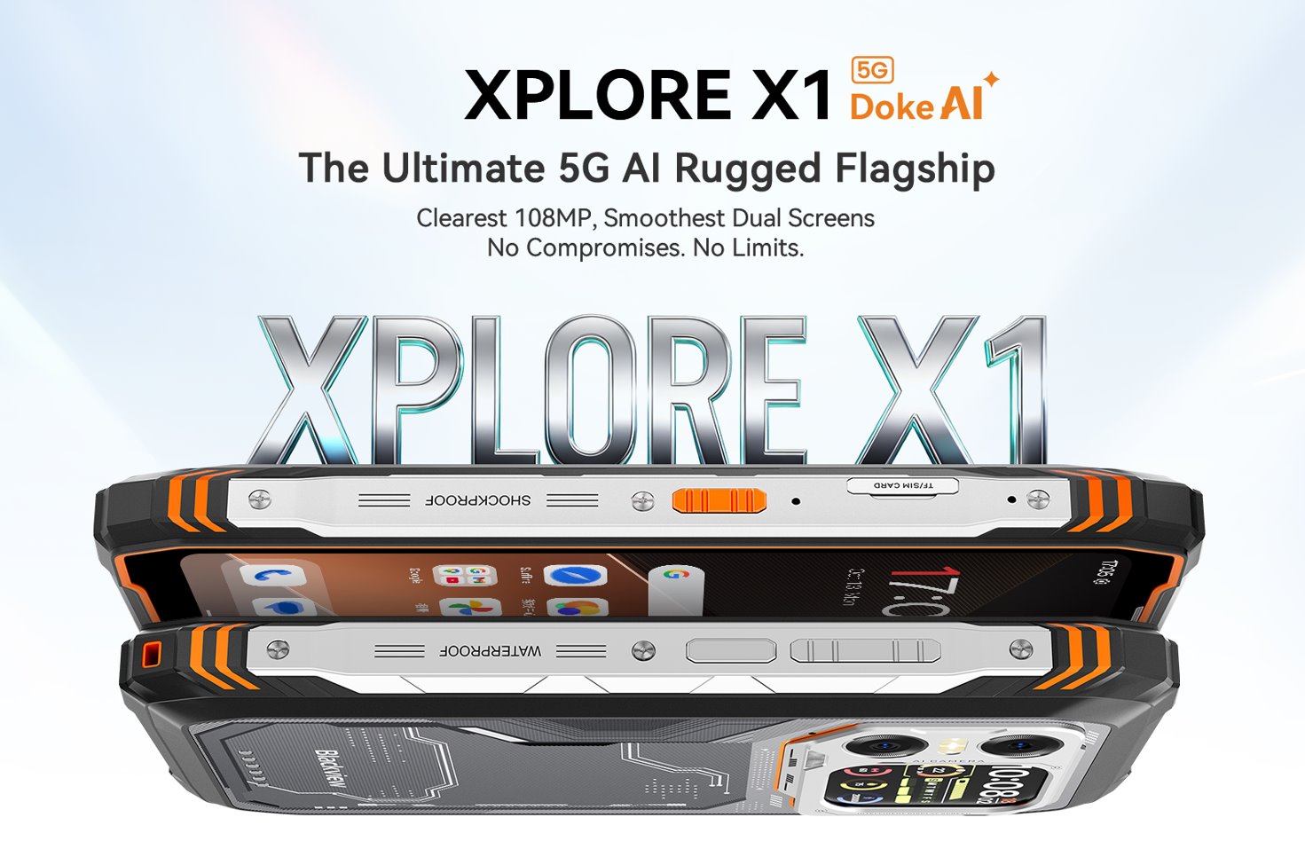 BLACKVIEW Rugged XPLORE 1X 5G Rugged 6.78",FHD 2460x1080,12+256GB,Octa-core 2.4Ghz,50+64MP+20MP,Night,20000mAh,Andr 15