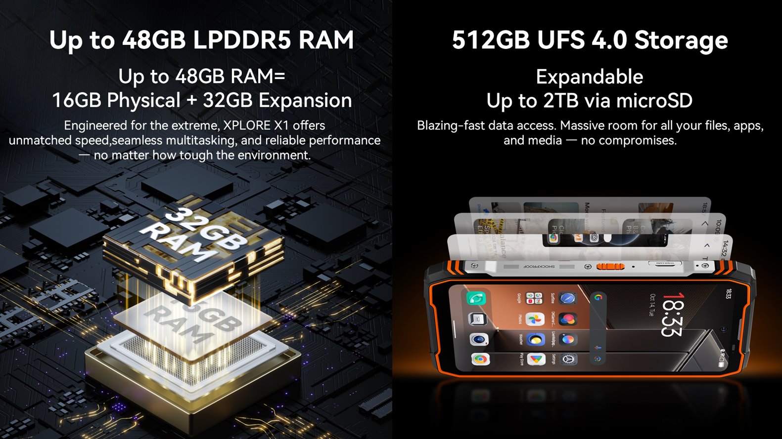 BLACKVIEW Rugged XPLORE 1X 5G Rugged 6.78",FHD 2460x1080,12+256GB,Octa-core 2.4Ghz,50+64MP+20MP,Night,20000mAh,Andr 15