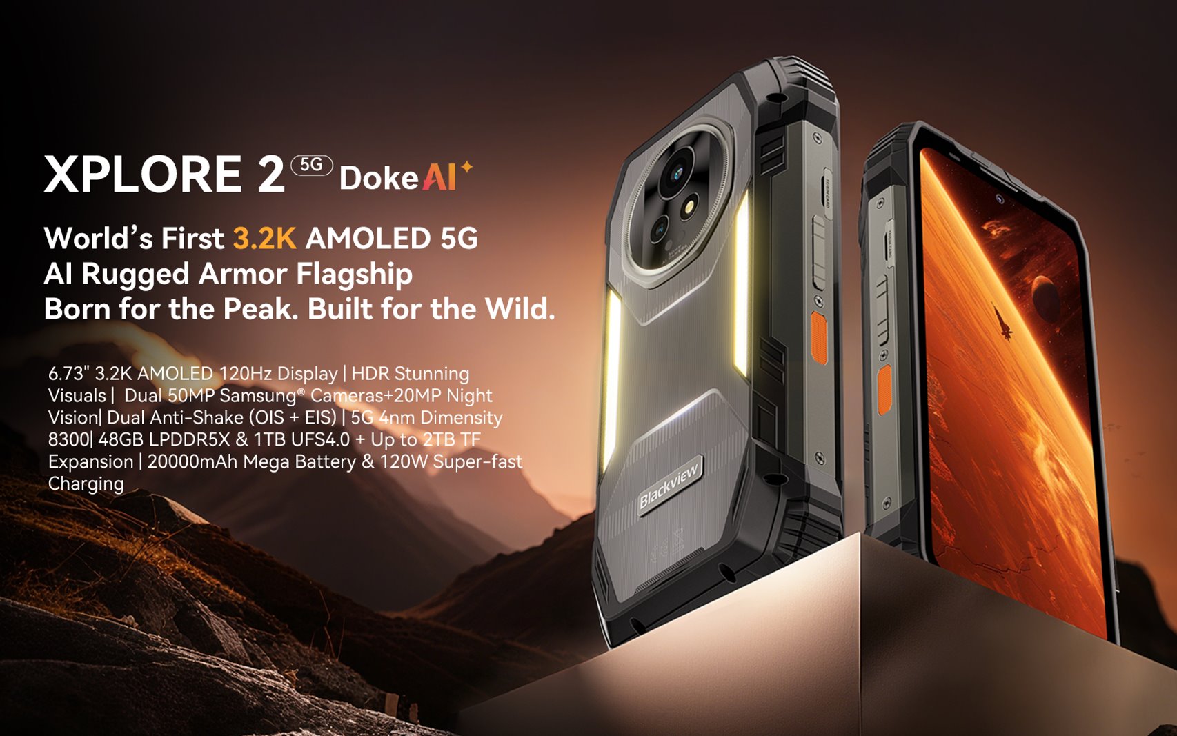 BLACKVIEW Rugged XPLORE 2 BLACK,6.73" AMOLED 3200x1440 120Hz 12/256Gb MT 8300 Octa-Core 3.35GHz,50+20MP,Night Vision